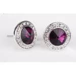 Kerek köves fülbevaló, Amethyst, Swarovski köves
