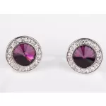 Kerek köves fülbevaló, Amethyst, Swarovski köves
