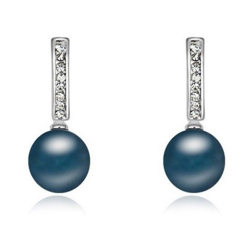 Gyöngy fülbevaló, Kék, Swarovski köves