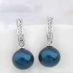 Gyöngy fülbevaló, Kék, Swarovski köves