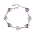 Szív és lóhere karkötő, Viola, Swarovski köves