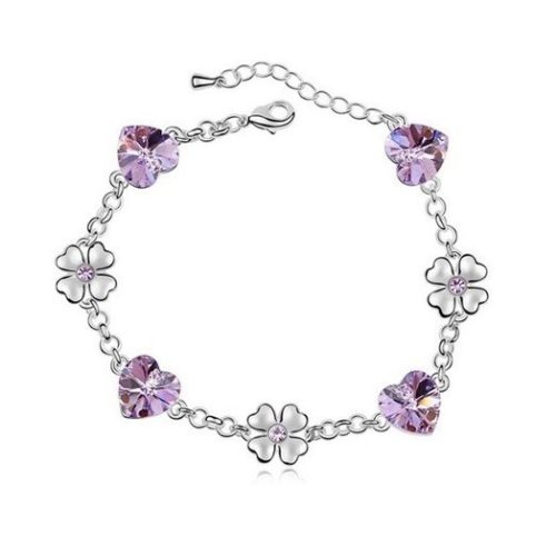 Szív és lóhere karkötő, Viola, Swarovski köves