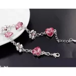 Szív és lóhere karkötő, Rózsaszín, Swarovski köves