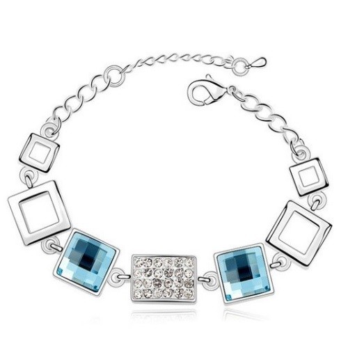 Négyszög mintás karkötő, Aquamarine, Swarovski köves