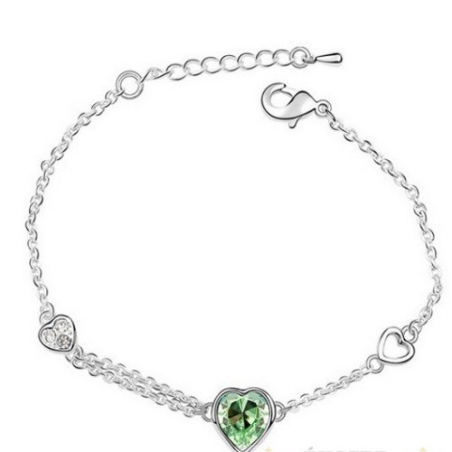 Szív medálos karkötő, Peridot zöld, Swarovski köves