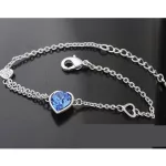 Szív medálos karkötő, Zafír, Swarovski köves