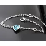 Szív medálos karkötő, Aquamarine, Swarovski köves