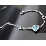 Szív medálos karkötő, Aquamarine, Swarovski köves