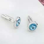 Mandzsettagomb Swarovski kristállyal, kerek, akvamarin