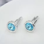 Mandzsettagomb Swarovski kristállyal, kerek, akvamarin