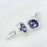 Mandzsettagomb Swarovski kristállyal, kerek, tanzanit