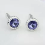 Mandzsettagomb Swarovski kristállyal, kerek, tanzanit