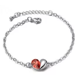 Szív karkötő, Padparadscha, Swarovski köves