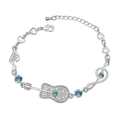 Karkötő, Swarovski kristállyal díszített díszítve, gitár mintával, aquamarine