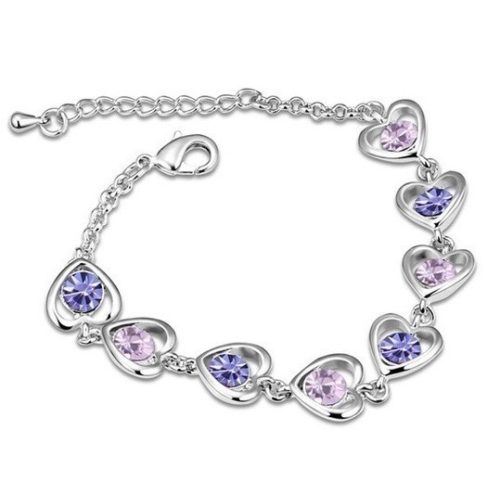 Szív mintás karkötő, Tanzanite, Swarovski köves