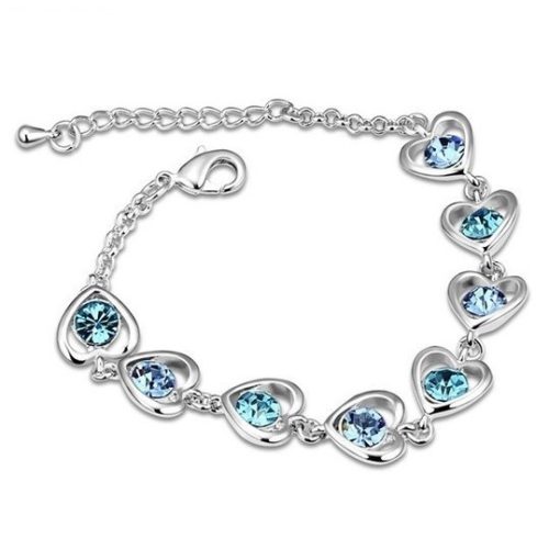 Szív mintás karkötő, Aquamarine, Swarovski köves