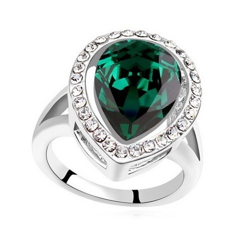 Csepp alakú gyűrű, Zöld, Swarovski köves, 8,5