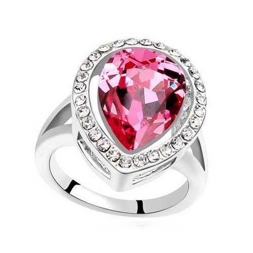 Csepp alakú gyűrű, Rózsaszín, Swarovski köves, 6,5