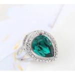 Csepp alakú gyűrű, Zöld, Swarovski köves, 7,5