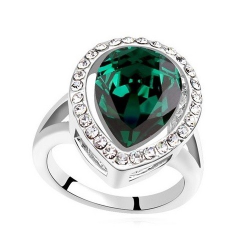 Csepp alakú gyűrű, Zöld, Swarovski köves, 6,5