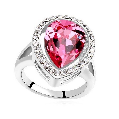 Csepp alakú gyűrű, Rózsaszín, Swarovski köves, 8,5