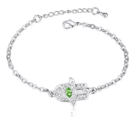   Fatima keze karkötő Swarovski kristállyal díszített, Peridot