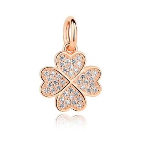 Ezüst lóhere charm cirkonkövekkel, rosegold, rózsaarany 