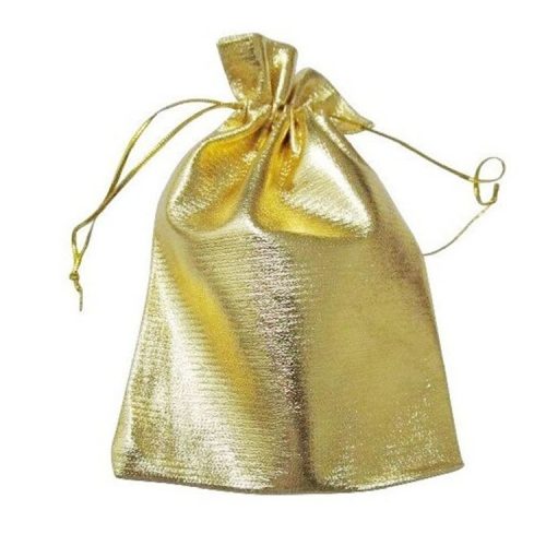 Kézzel készített arany színű zsinóros ékszerzsák 9x12 cm