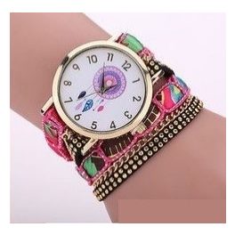 Mexikói stílusú női karkötő-óra, pink 