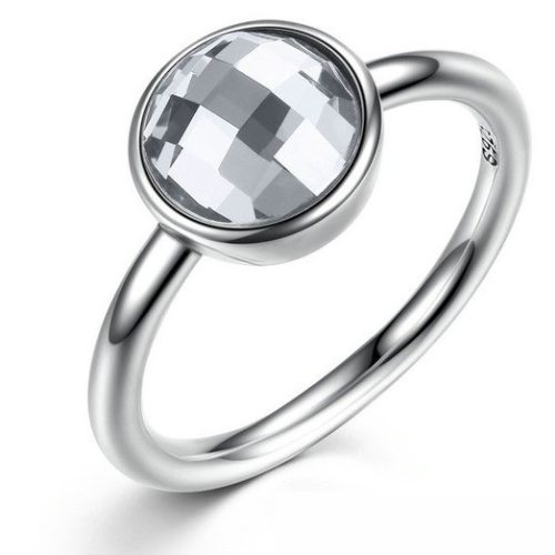 Kerek köves ezüst gyűrű, Fehér, 7