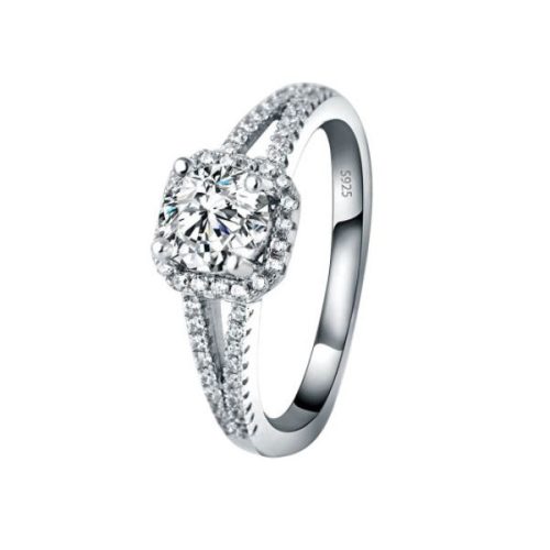 Női eljegyzési gyűrű, ezüst, kristályos, 7-es méret