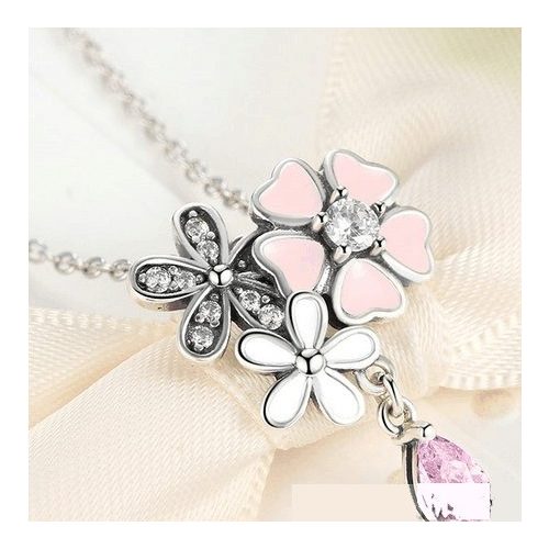 Ezüst nyaklánc cseresznyevirággal, ezüst - rózsaszín