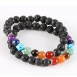 Csakra-kiegyensúlyozó karkötő lávakővel és féldrágakövekkel 