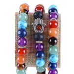 Fatima keze karkötő a 7 csakra színeivel 