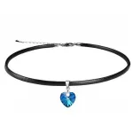 Szív medálos bőr nyaklánc, Crystal BBL, Swarovski köves