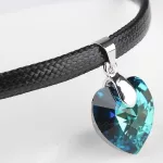 Szív medálos bőr nyaklánc, Crystal BBL, Swarovski köves