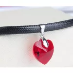 Szív medálos bőr nyaklánc, Sziám, Swarovski köves