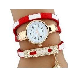 Csíkos pántos női karkötő-óra, piros 