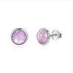 Ezüst fülbevaló, cirkónium kristállyal, lila