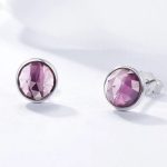 Ezüst fülbevaló, cirkónium kristállyal, lila