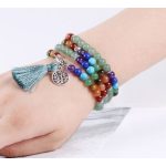 Féldrágaköves mala, bojt díszítéssel, zöld 