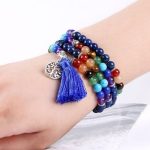 Féldrágaköves mala, bojt díszítéssel, kék 