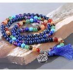 Féldrágaköves mala, bojt díszítéssel, kék 