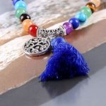 Féldrágaköves mala, bojt díszítéssel, kék 