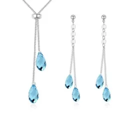   Csepp formájú ékszerszett Swarovski kristállyal díszített, akvamarin