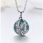 Ezüst nyaklánc életfa medállal, zöld