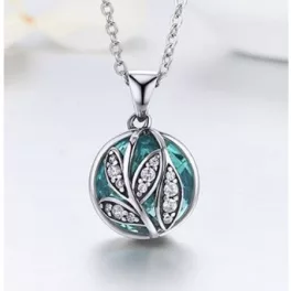 Ezüst nyaklánc életfa medállal, zöld