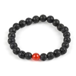   Meditációs karkötő fekete lávakővel és vörös acháttal 