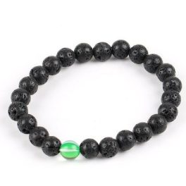   Meditációs karkötő fekete lávakővel és zöld holdkővel 