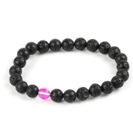   Meditációs karkötő fekete lávakővel és rózsaszín holdkővel 